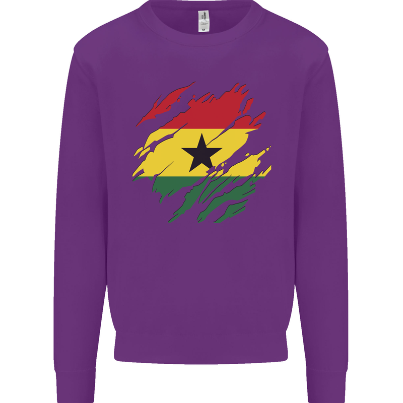 Torn Ghana Flag Ghanaian Day Football Kids Sweatshirt Jumper Purple