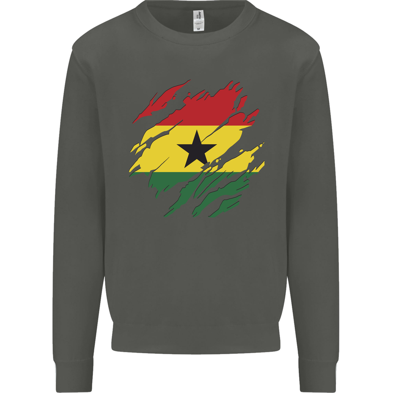 Torn Ghana Flag Ghanaian Day Football Kids Sweatshirt Jumper Storm Grey