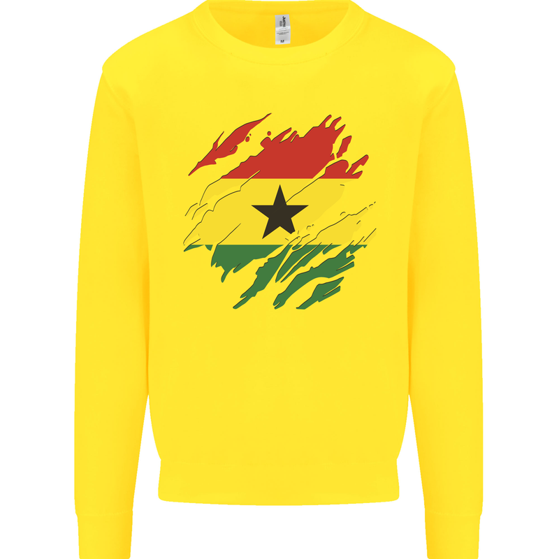 Torn Ghana Flag Ghanaian Day Football Kids Sweatshirt Jumper Yellow