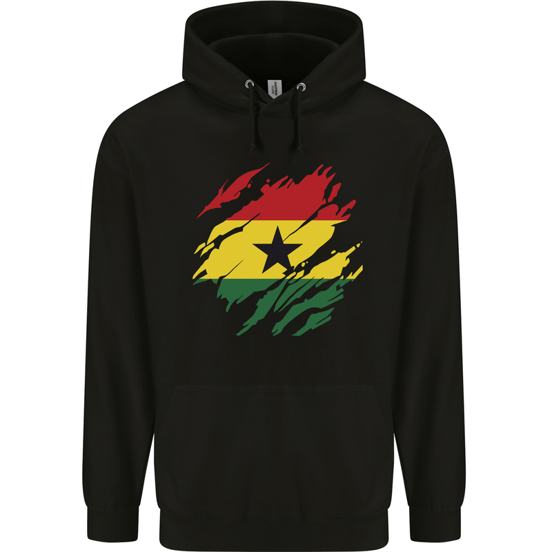 Torn Ghana Flag Ghanaian Day Football Mens 80% Cotton Hoodie Black