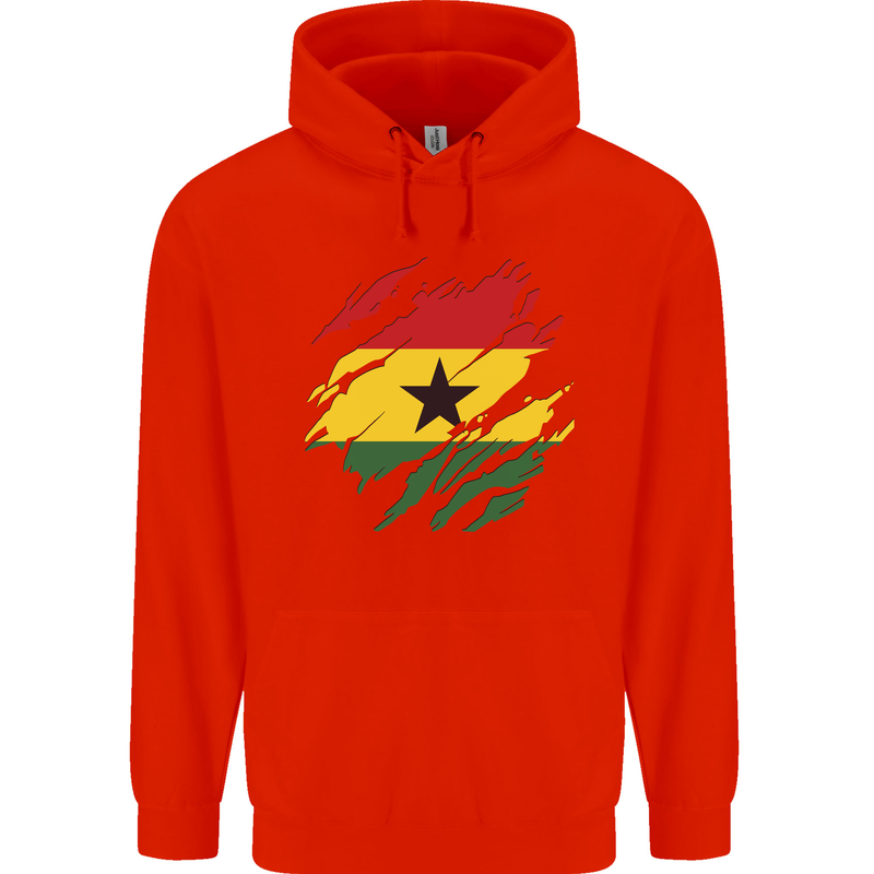 Torn Ghana Flag Ghanaian Day Football Mens 80% Cotton Hoodie Bright Red
