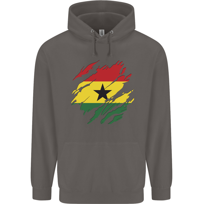 Torn Ghana Flag Ghanaian Day Football Mens 80% Cotton Hoodie Charcoal
