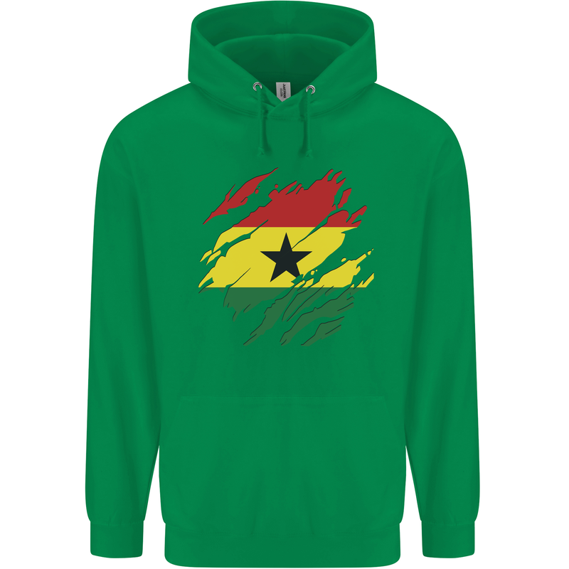Torn Ghana Flag Ghanaian Day Football Mens 80% Cotton Hoodie Irish Green