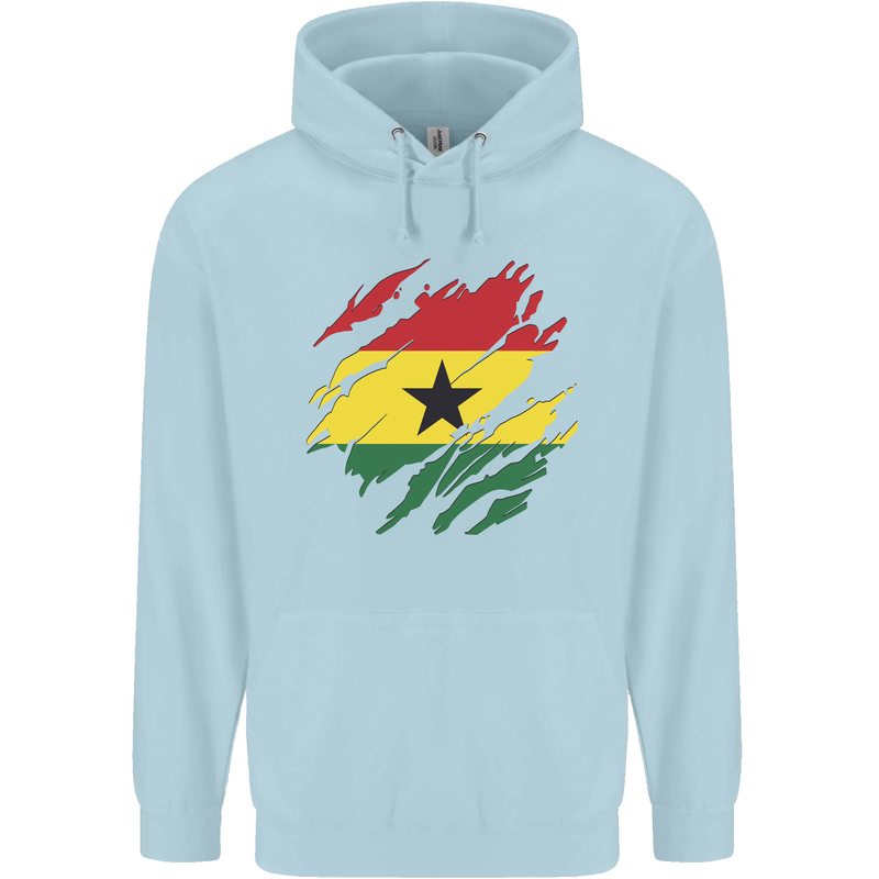Torn Ghana Flag Ghanaian Day Football Mens 80% Cotton Hoodie Light Blue