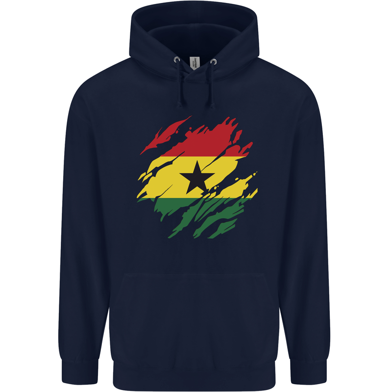 Torn Ghana Flag Ghanaian Day Football Mens 80% Cotton Hoodie Navy Blue