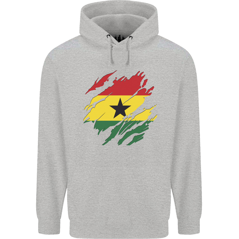 Torn Ghana Flag Ghanaian Day Football Mens 80% Cotton Hoodie Sports Grey