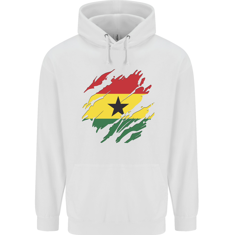 Torn Ghana Flag Ghanaian Day Football Mens 80% Cotton Hoodie White