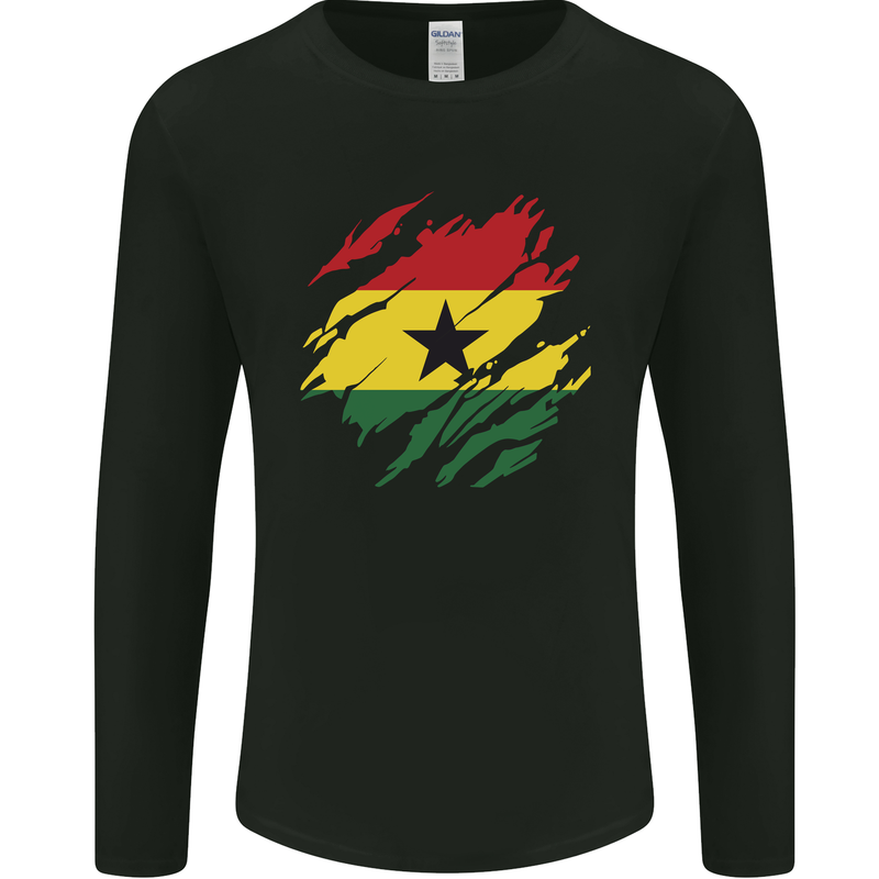Torn Ghana Flag Ghanaian Day Football Mens Long Sleeve T-Shirt Black