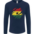 Torn Ghana Flag Ghanaian Day Football Mens Long Sleeve T-Shirt Navy Blue