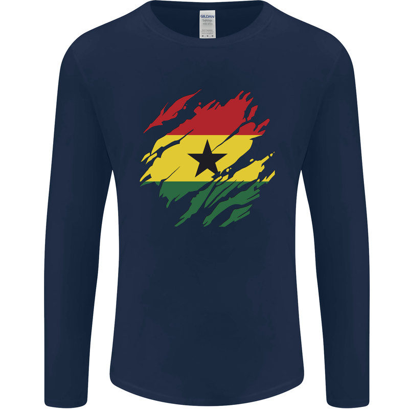 Torn Ghana Flag Ghanaian Day Football Mens Long Sleeve T-Shirt Navy Blue