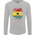 Torn Ghana Flag Ghanaian Day Football Mens Long Sleeve T-Shirt Sports Grey