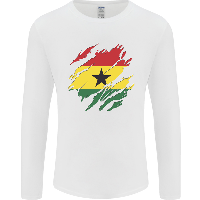 Torn Ghana Flag Ghanaian Day Football Mens Long Sleeve T-Shirt White