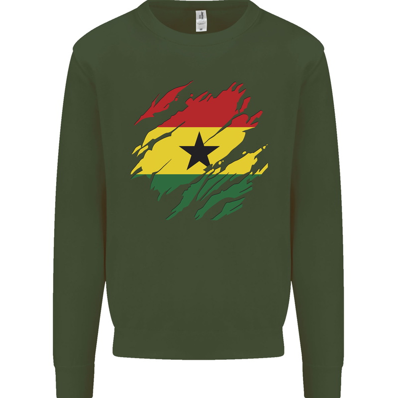 Torn Ghana Flag Ghanaian Day Football Mens Sweatshirt Jumper Forest Green