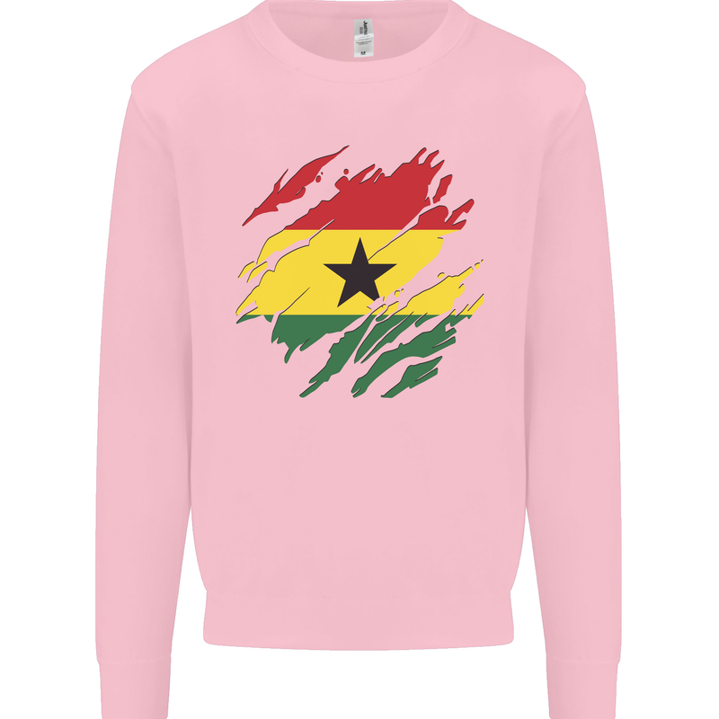Torn Ghana Flag Ghanaian Day Football Mens Sweatshirt Jumper Light Pink