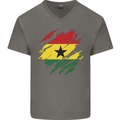 Torn Ghana Flag Ghanaian Day Football Mens V-Neck Cotton T-Shirt Charcoal
