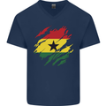 Torn Ghana Flag Ghanaian Day Football Mens V-Neck Cotton T-Shirt Navy Blue