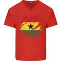 Torn Ghana Flag Ghanaian Day Football Mens V-Neck Cotton T-Shirt Red