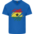 Torn Ghana Flag Ghanaian Day Football Mens V-Neck Cotton T-Shirt Royal Blue