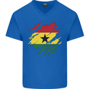 Torn Ghana Flag Ghanaian Day Football Mens V-Neck Cotton T-Shirt Royal Blue