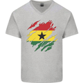 Torn Ghana Flag Ghanaian Day Football Mens V-Neck Cotton T-Shirt Sports Grey