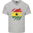 Torn Ghana Flag Ghanaian Day Football Mens V-Neck Cotton T-Shirt Sports Grey