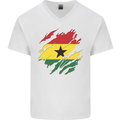 Torn Ghana Flag Ghanaian Day Football Mens V-Neck Cotton T-Shirt White