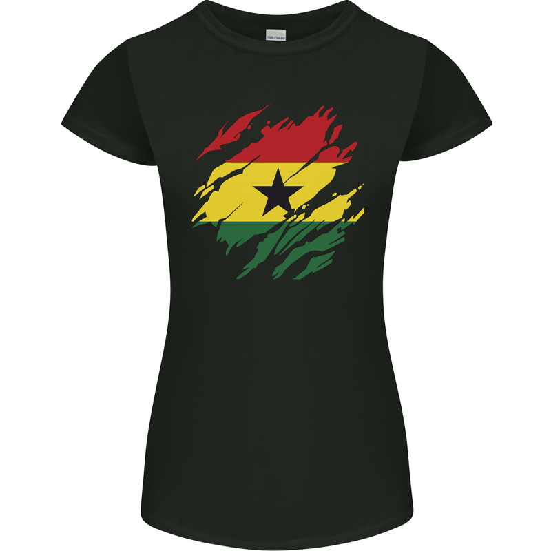 Torn Ghana Flag Ghanaian Day Football Womens Petite Cut T-Shirt Black