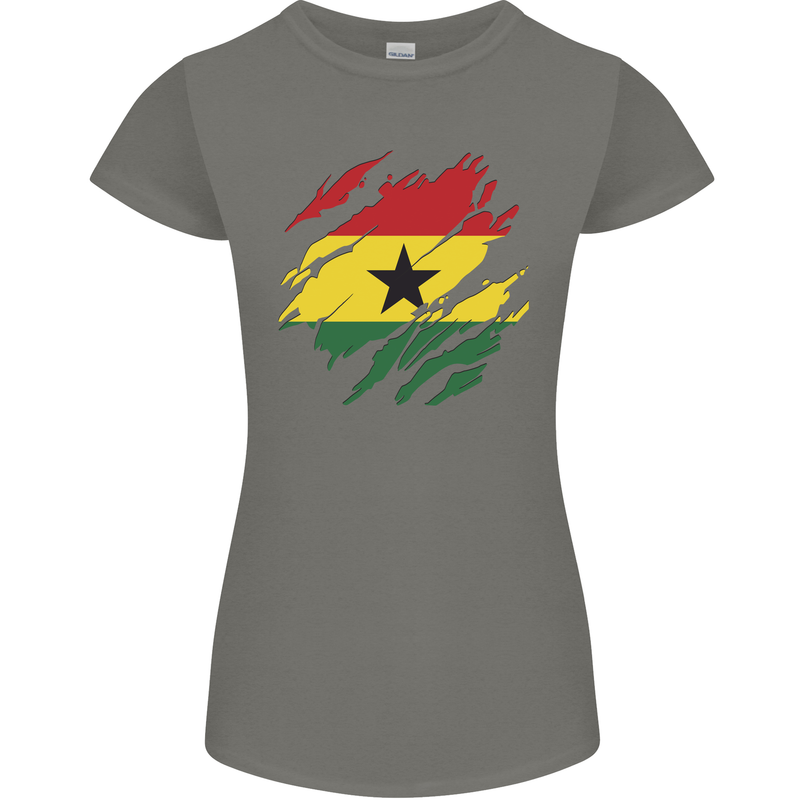 Torn Ghana Flag Ghanaian Day Football Womens Petite Cut T-Shirt Charcoal