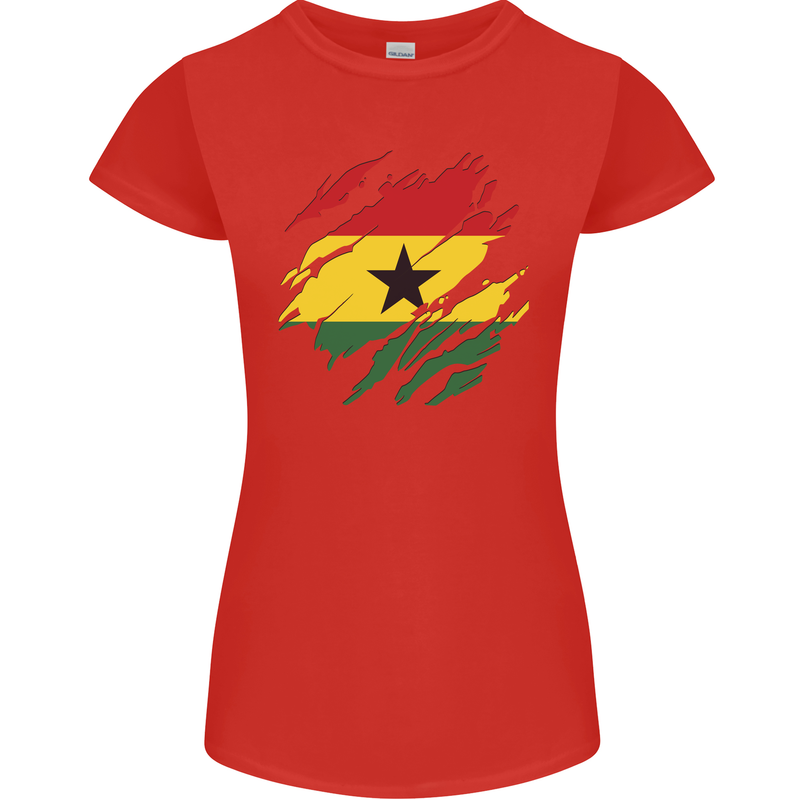 Torn Ghana Flag Ghanaian Day Football Womens Petite Cut T-Shirt Red