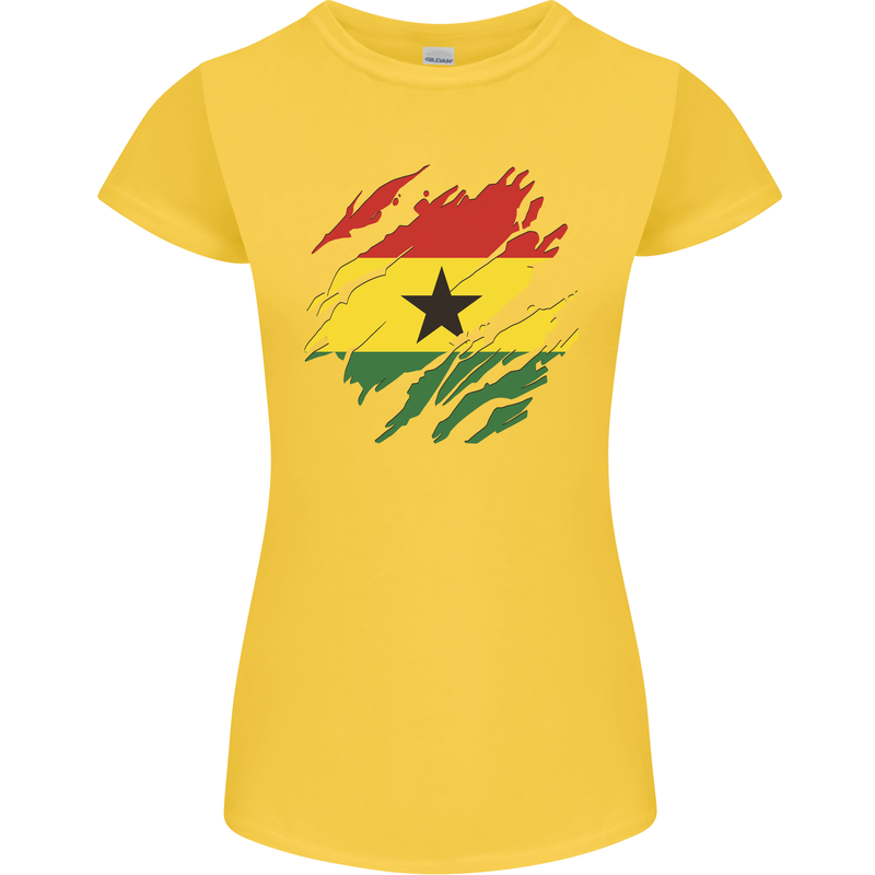 Torn Ghana Flag Ghanaian Day Football Womens Petite Cut T-Shirt Yellow