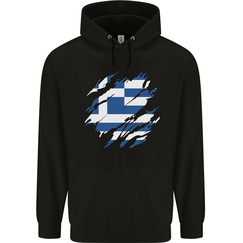 Torn Greece Flag Greek Day Football Childrens Kids Hoodie Black
