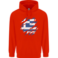 Torn Greece Flag Greek Day Football Childrens Kids Hoodie Bright Red