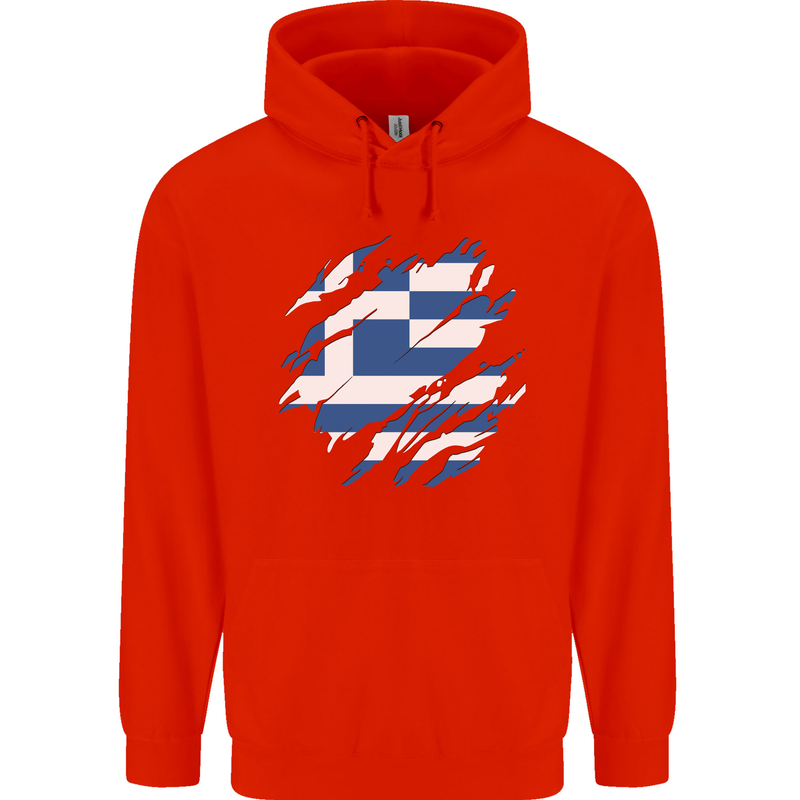 Torn Greece Flag Greek Day Football Childrens Kids Hoodie Bright Red