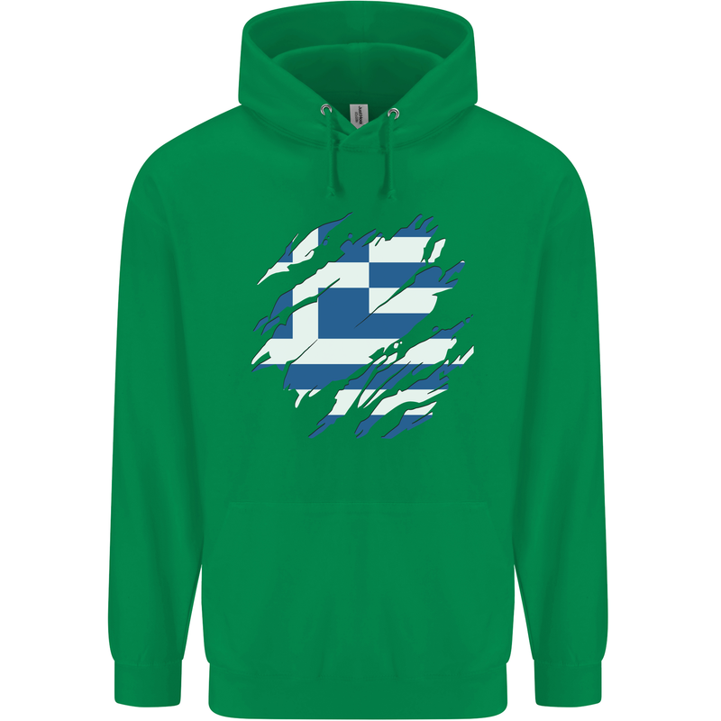 Torn Greece Flag Greek Day Football Childrens Kids Hoodie Irish Green