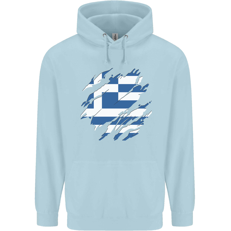 Torn Greece Flag Greek Day Football Childrens Kids Hoodie Light Blue