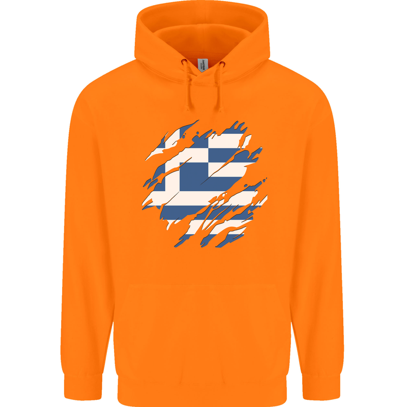 Torn Greece Flag Greek Day Football Childrens Kids Hoodie Orange