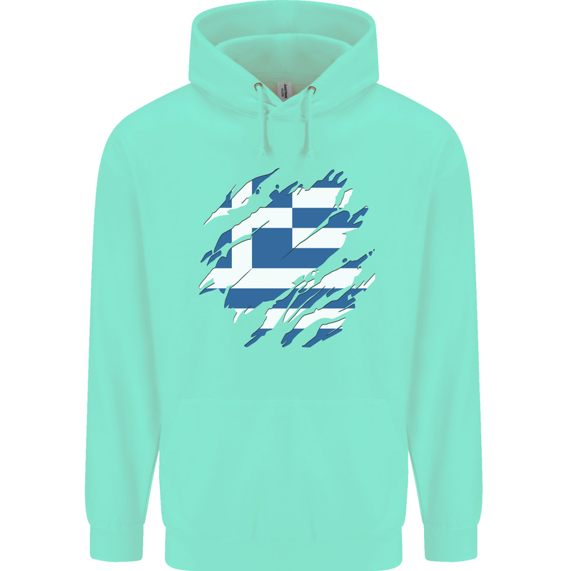 Torn Greece Flag Greek Day Football Childrens Kids Hoodie Peppermint
