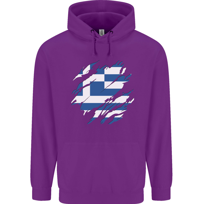 Torn Greece Flag Greek Day Football Childrens Kids Hoodie Purple