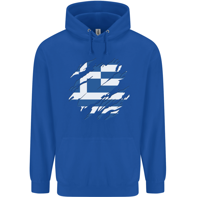 Torn Greece Flag Greek Day Football Childrens Kids Hoodie Royal Blue
