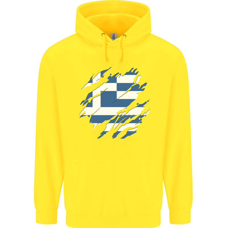 Torn Greece Flag Greek Day Football Childrens Kids Hoodie Yellow