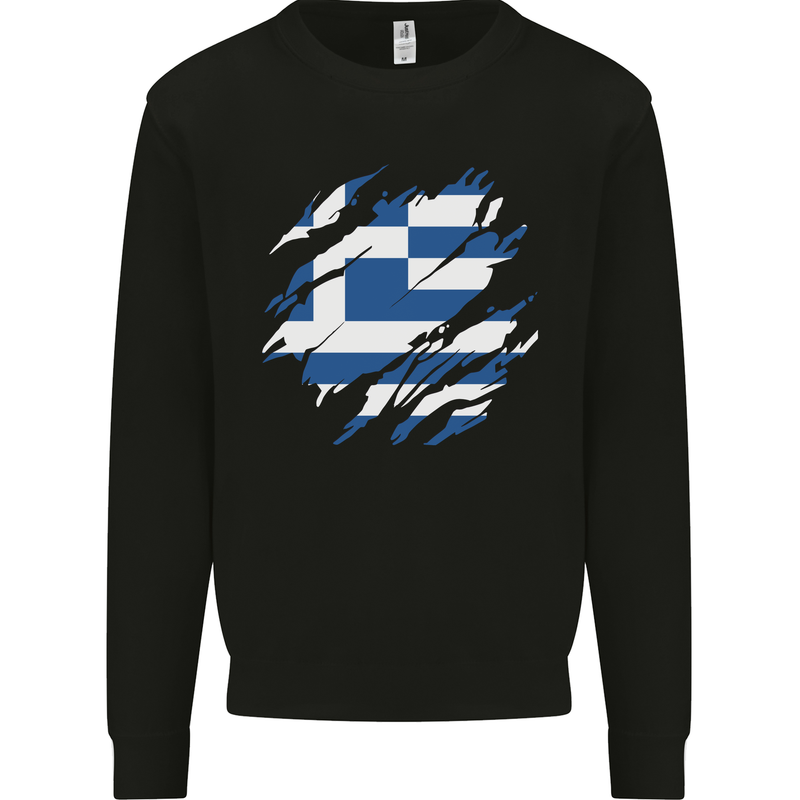 Torn Greece Flag Greek Day Football Kids Sweatshirt Jumper Black