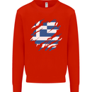 Torn Greece Flag Greek Day Football Kids Sweatshirt Jumper Bright Red