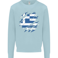 Torn Greece Flag Greek Day Football Kids Sweatshirt Jumper Light Blue