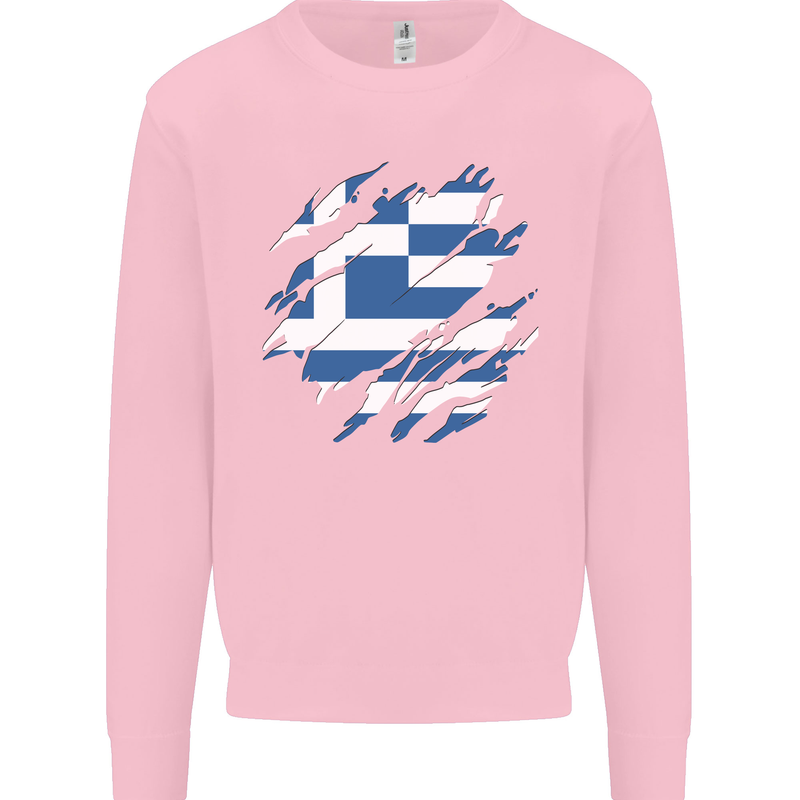 Torn Greece Flag Greek Day Football Kids Sweatshirt Jumper Light Pink