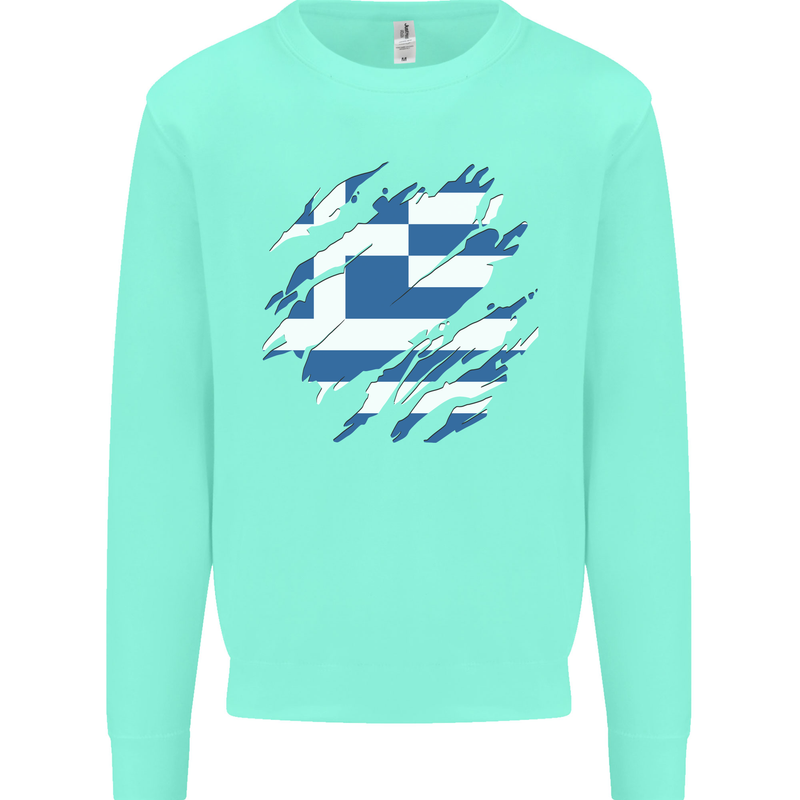 Torn Greece Flag Greek Day Football Kids Sweatshirt Jumper Peppermint