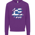 Torn Greece Flag Greek Day Football Kids Sweatshirt Jumper Purple