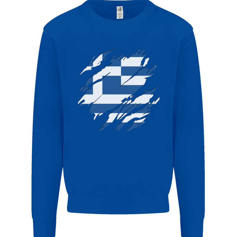 Torn Greece Flag Greek Day Football Kids Sweatshirt Jumper Royal Blue