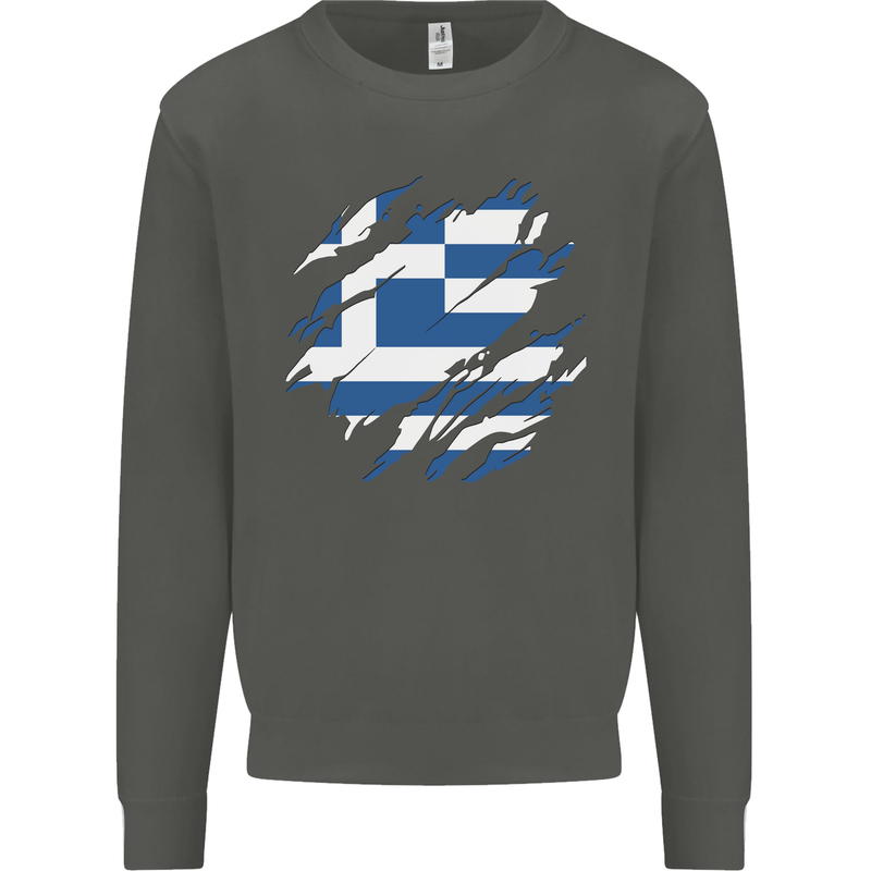 Torn Greece Flag Greek Day Football Kids Sweatshirt Jumper Storm Grey