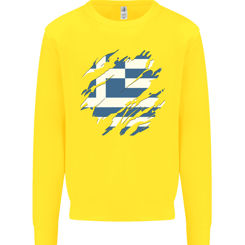Torn Greece Flag Greek Day Football Kids Sweatshirt Jumper Yellow