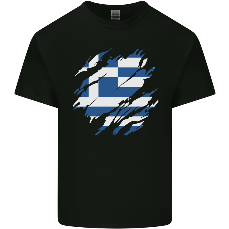 Torn Greece Flag Greek Day Football Kids T-Shirt Childrens Black